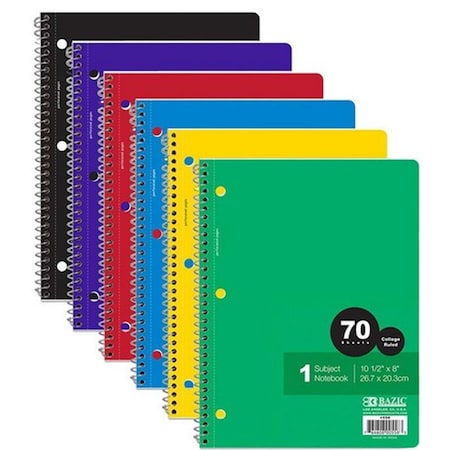 Bazic Products Bazic     C/R 70 Ct. 1-Subject Spiral Notebook, 24PK BA36553